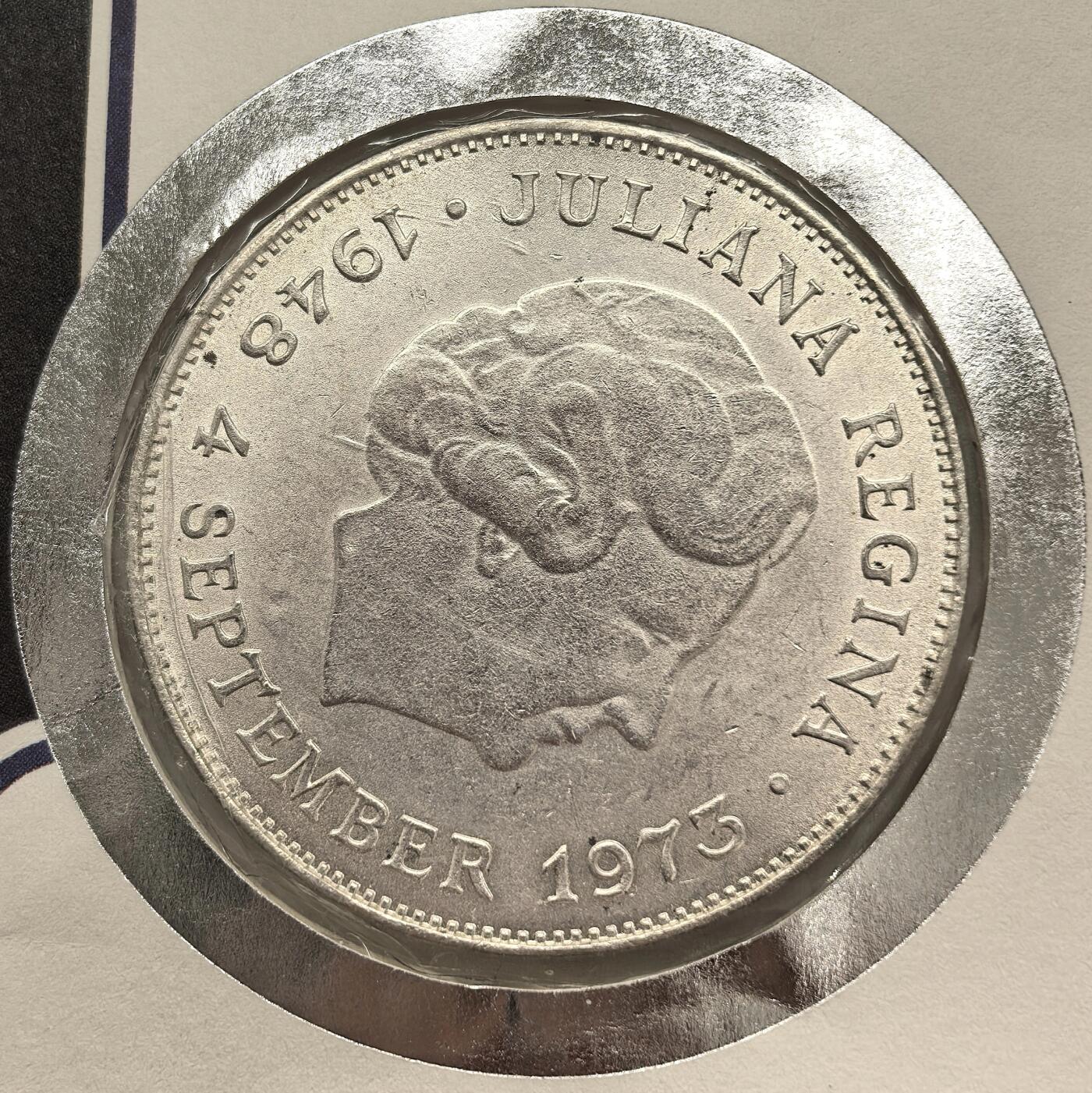 博洋堂世界钱币拍卖第151期（全场包邮） 1973年荷兰朱莉安娜女王登基25周年纪念币10盾银币 邮票封