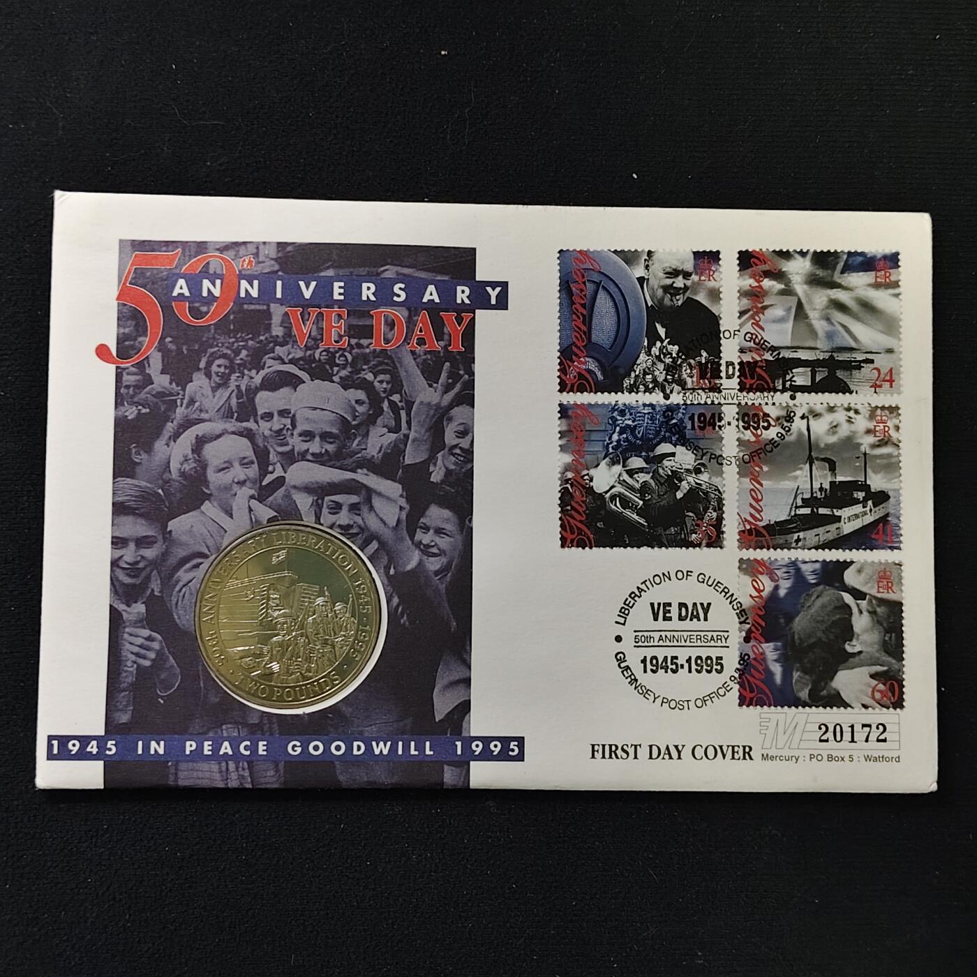 【全场包邮】纯粹捡漏拍485场（免费代拍第22场） 【邮币封】根西1995年2镑二战胜利50周年克朗型纪念币邮币封