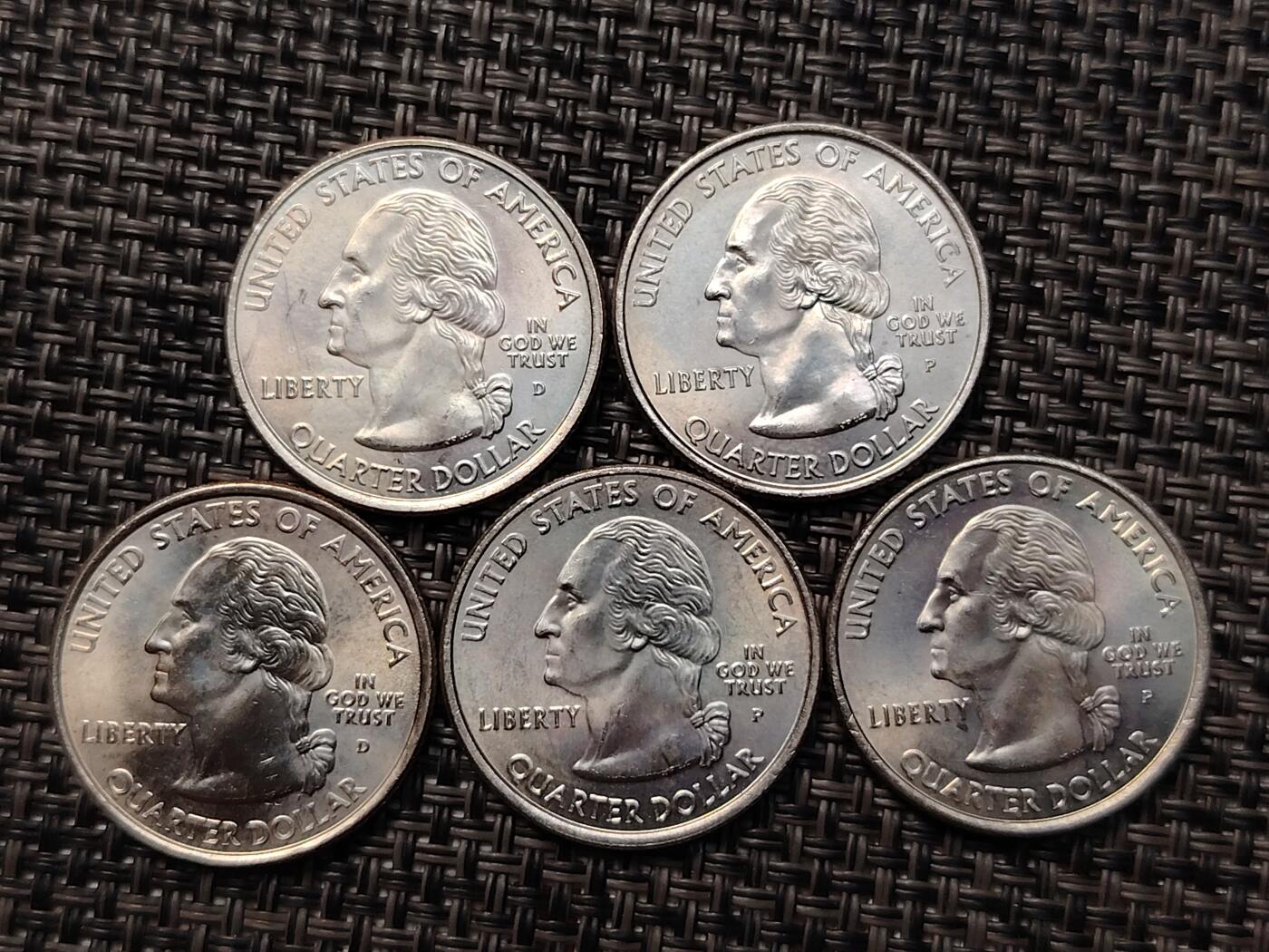 布加迪🐬～世界钱币(上海)🌾第 264 期 /  各国套币和散币 美国🇺🇸洲币 2007年 25分 5枚 原卷拆出未流通品相