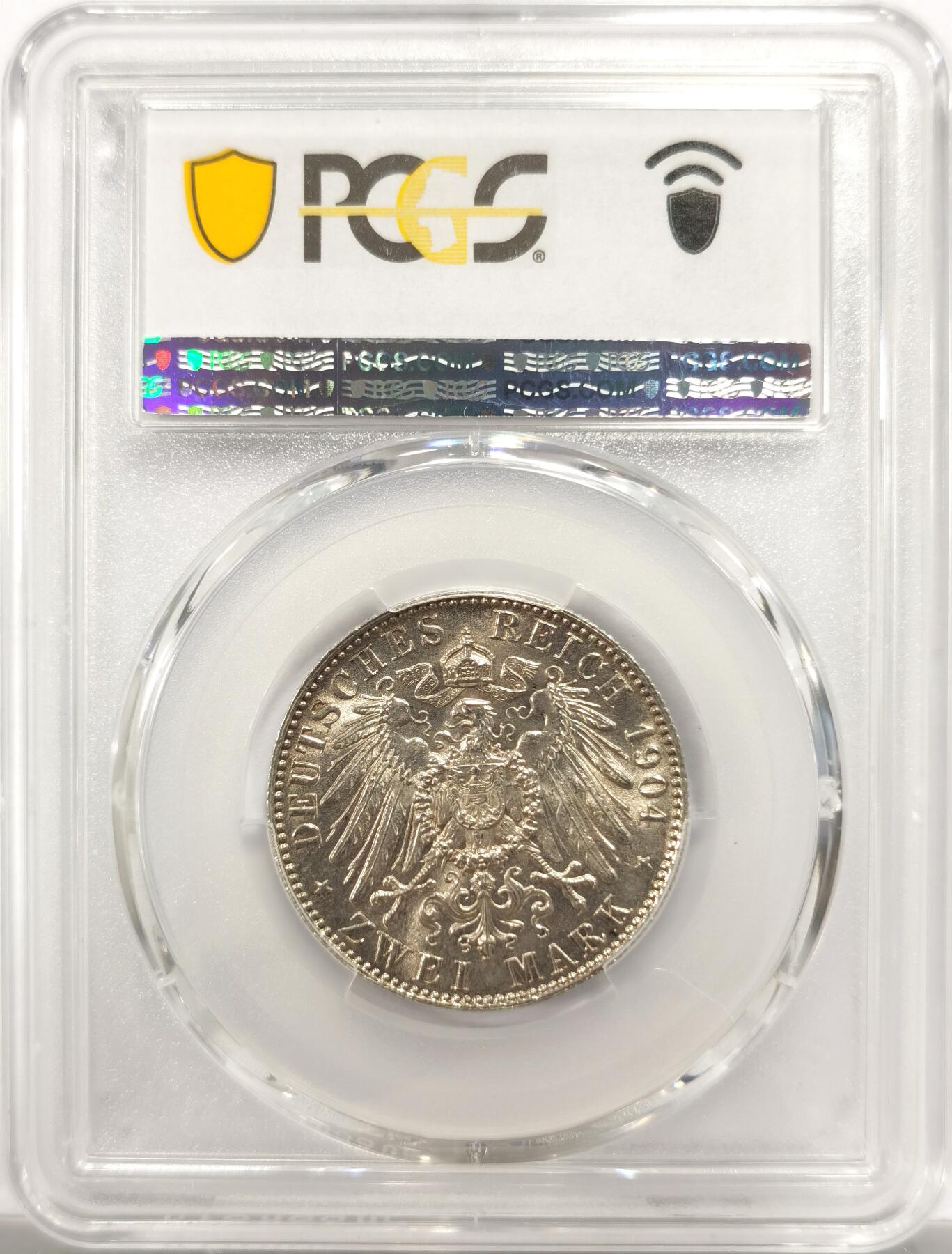 博洋堂世界钱币拍卖第151期（全场包邮） PCGS MS64+ 德国萨克森1904年乔治大公流通2马克银币，淡金包浆，稀少的流通版！