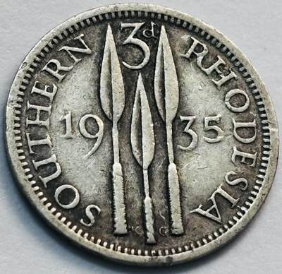 文馨钱币收藏第 285 场，【 长期接收代拍品】银币，评级币，散币场 - 少见 1935 年英属南罗德西亚乔治五世 3 便士银币，只发行五年 925 高银