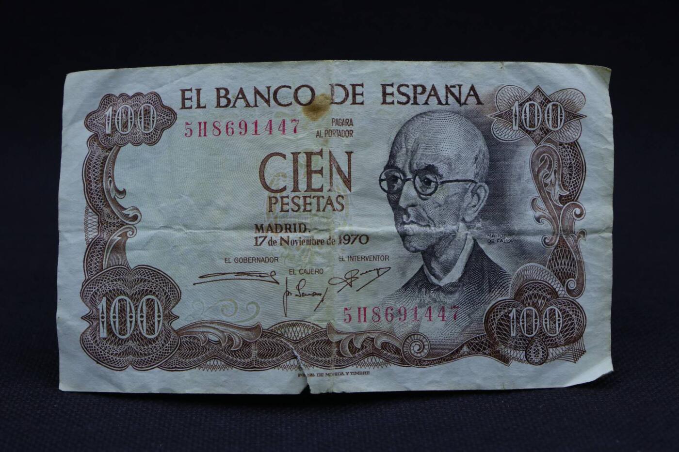 【淘币小摊】限时拍第八百二十八拍  纸币场  满百包邮可预留两周  周一统一发货   西班牙1970年100比赛塔纸币【有折】