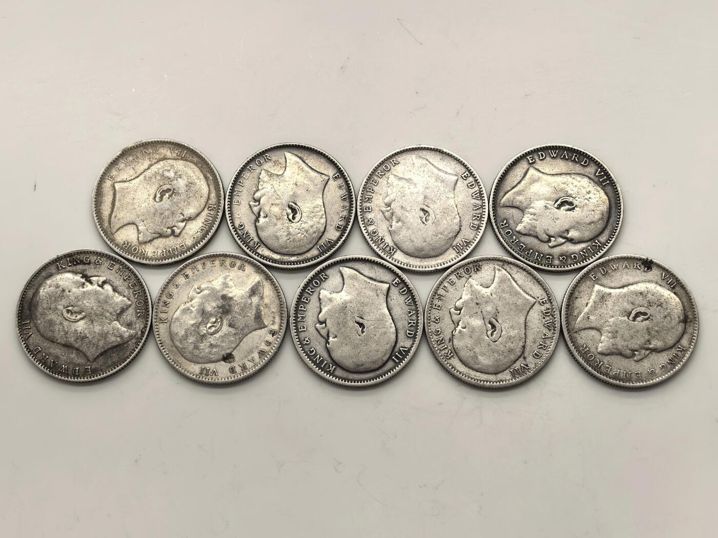 博洋堂世界钱币拍卖第151期（全场包邮） 英属印度1904、07年爱德华七世1卢比银币一组9枚