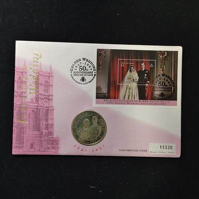 【全场包邮】纯粹捡漏拍485场（免费代拍第22场） - 【邮币封】特克斯和凯克斯群岛1997年5克朗女王金婚克朗型纪念币邮币封