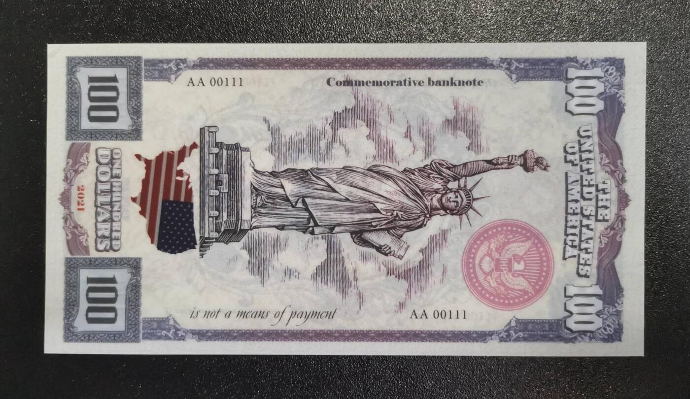 《艾美收藏》第224期-12.14周日外币超白金场 美国2021年AA冠100元UNC超靓00111号 有一角塑料膜翘起 不知是否是可撕的保护膜 纪念玛丽莲梦露 塑料商业钞