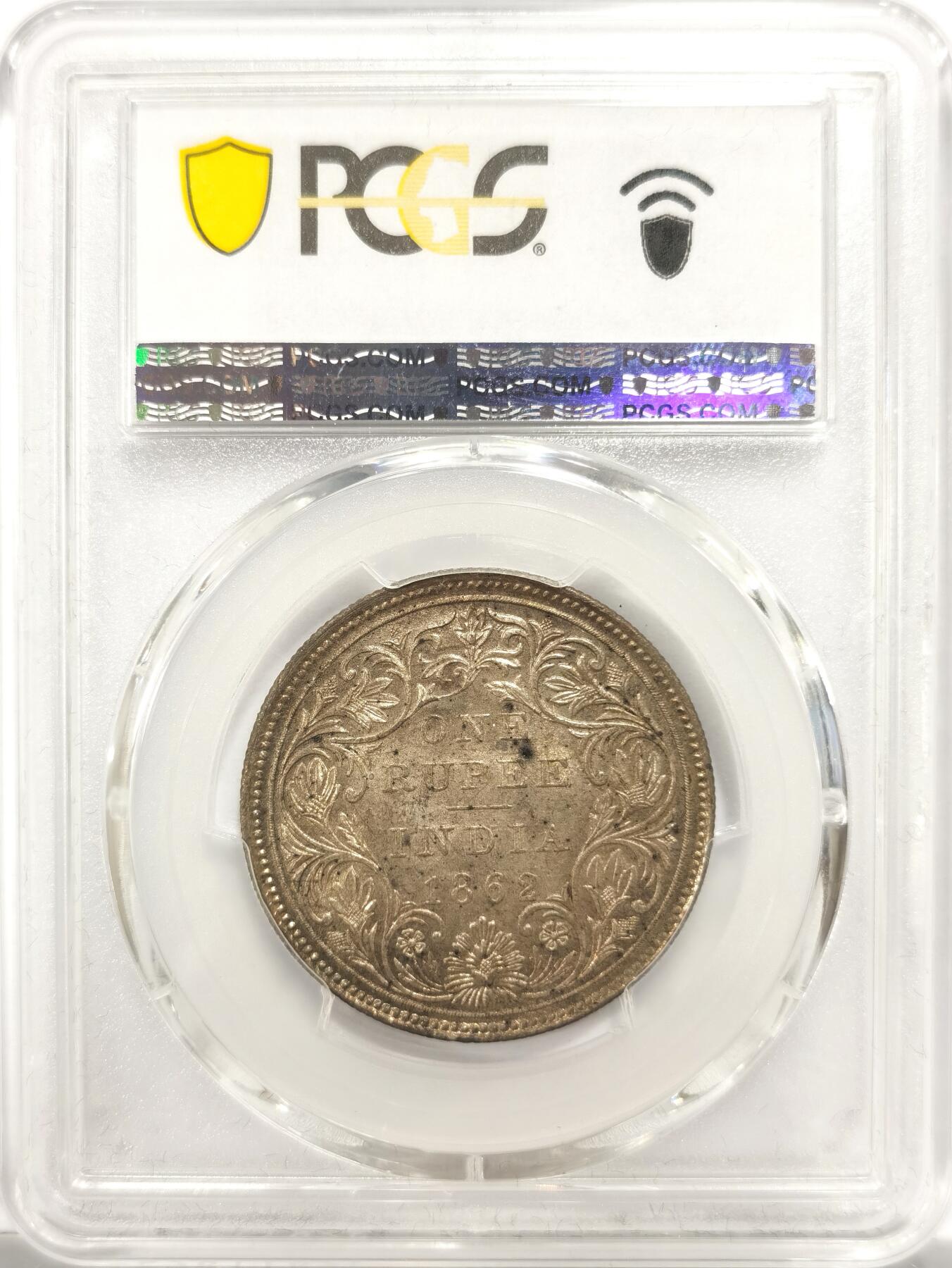 博洋堂世界钱币拍卖第151期（全场包邮） PCGS MS63 英属印度1862年维多利亚1卢比银币，黄油包浆