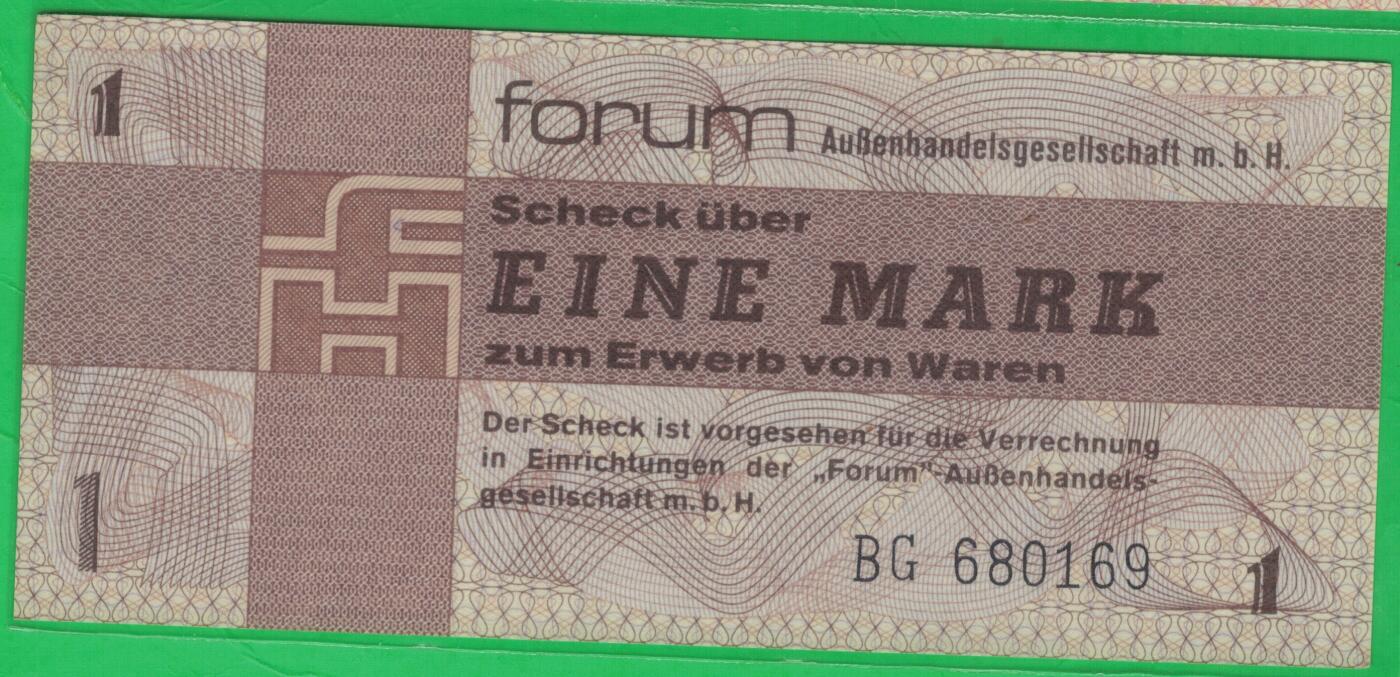 德国(东德 民主德国)1979年1马克 外汇券 P-FX2 倒置号 实物图 UNC