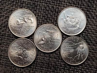 布加迪🐬～世界钱币(上海)🌾第 264 期 /  各国套币和散币 - 美国🇺🇸洲币 2002年 25分 5枚 原卷拆出未流通品相