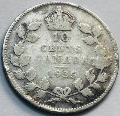 文馨钱币收藏第 285 场，【 长期接收代拍品】银币，评级币，散币场 - 1935 年英属加拿大乔治五世 10 分银币 800 银