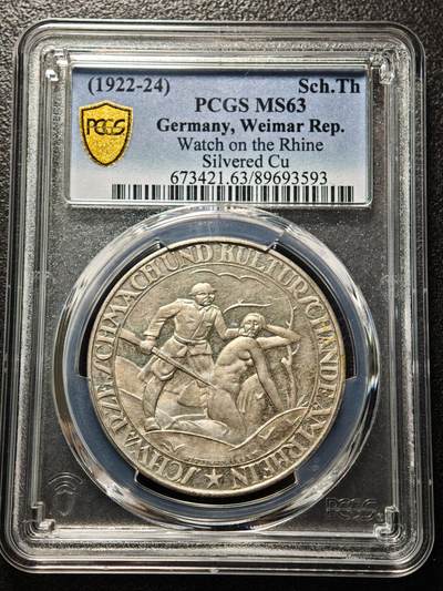 【德藏】世界币章拍卖第157期（拍品征集中~欢迎藏友联系） - 1922-24年 德国紧急时期黑色耻辱泰勒型镀银纪念章 PCGS MS63 状态极佳 淡包浆