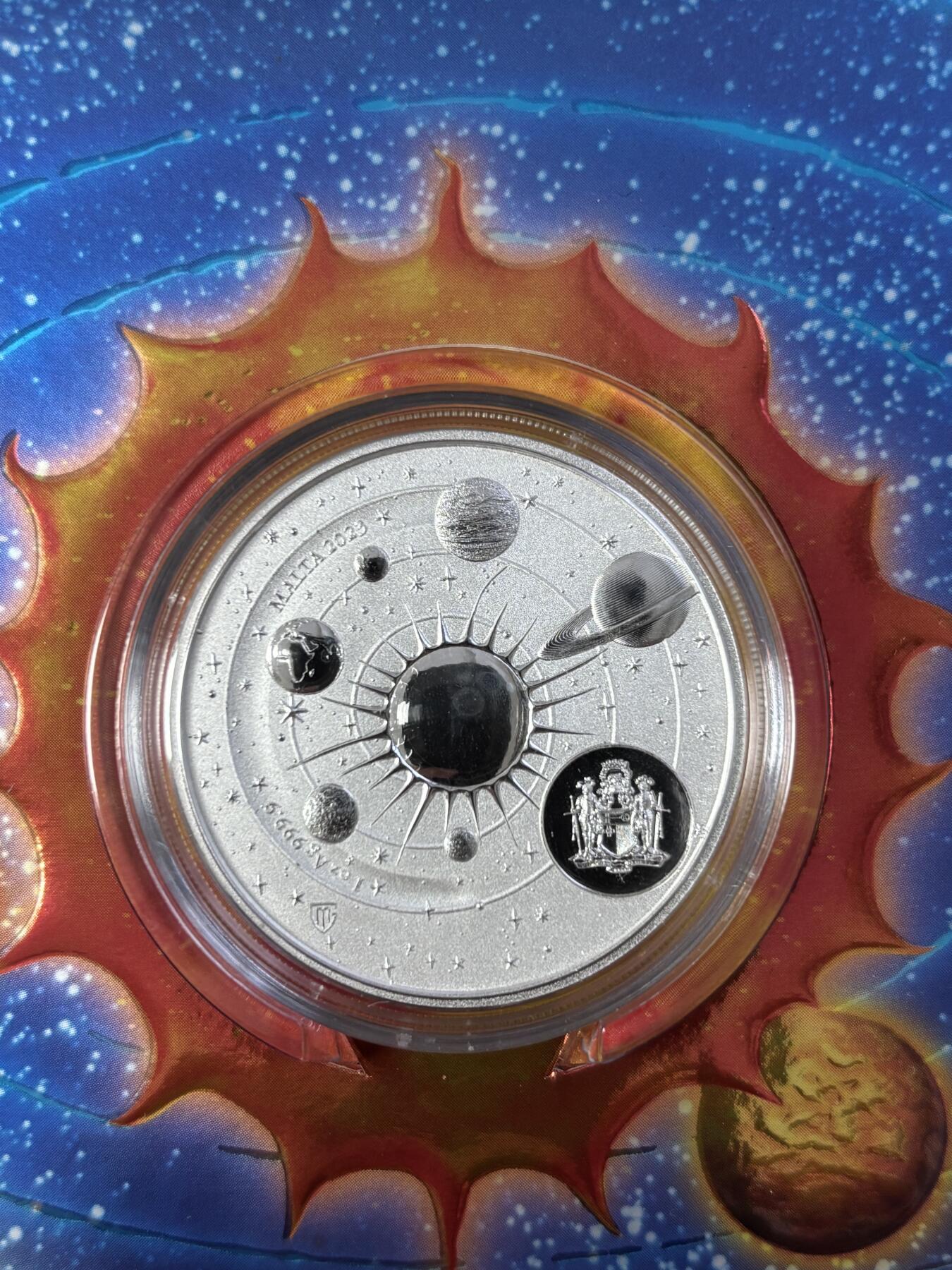 第185期拍卖 卡装马耳他2023年天文学家哥白尼诞辰550周年彩色银币，9999银，发行15000枚