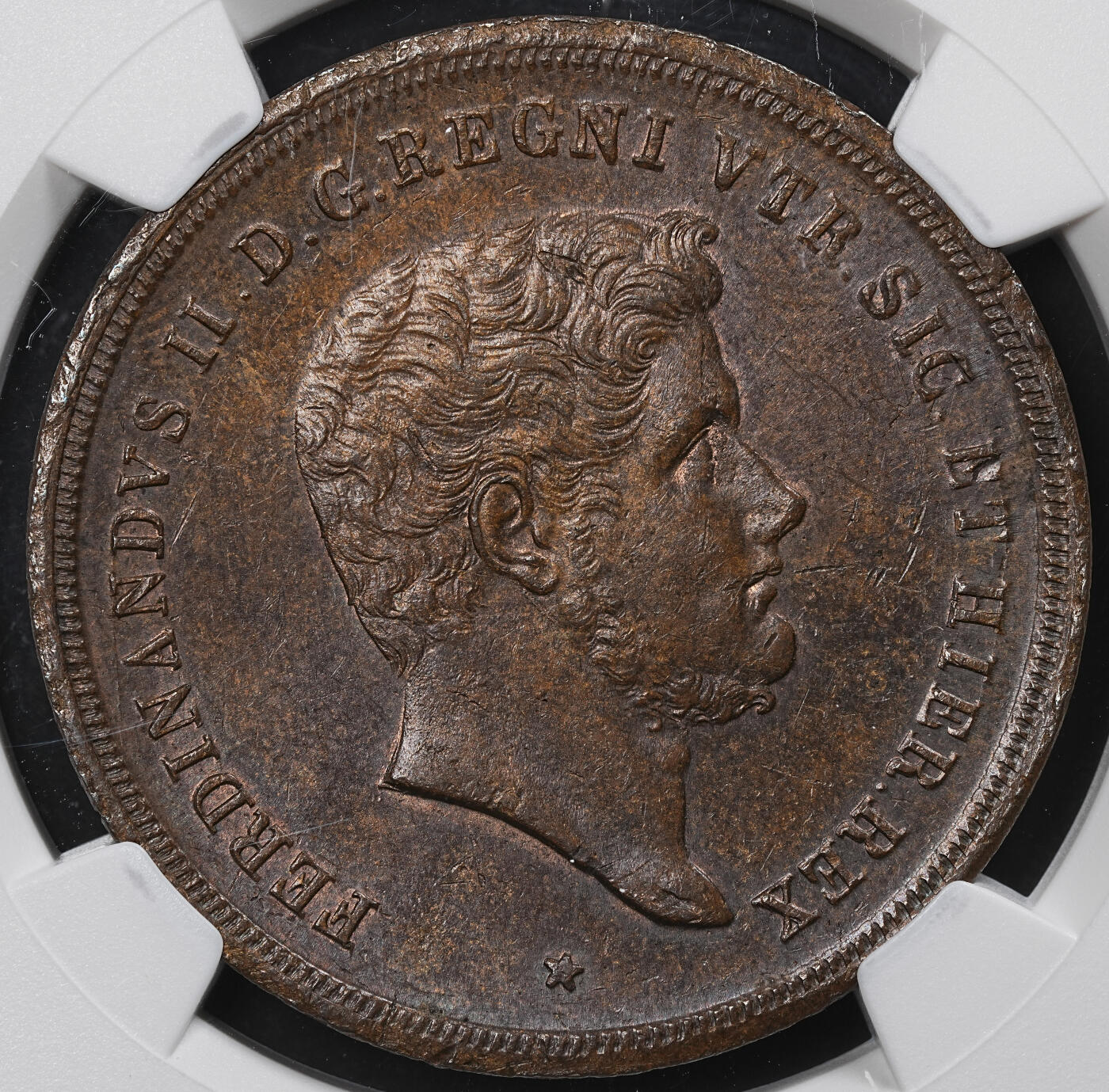 修遠堂世界钱币第九十七期 NGC MS62BN 1849年那不勒斯和西西里王国10 TORNESI大铜币 重31.18g