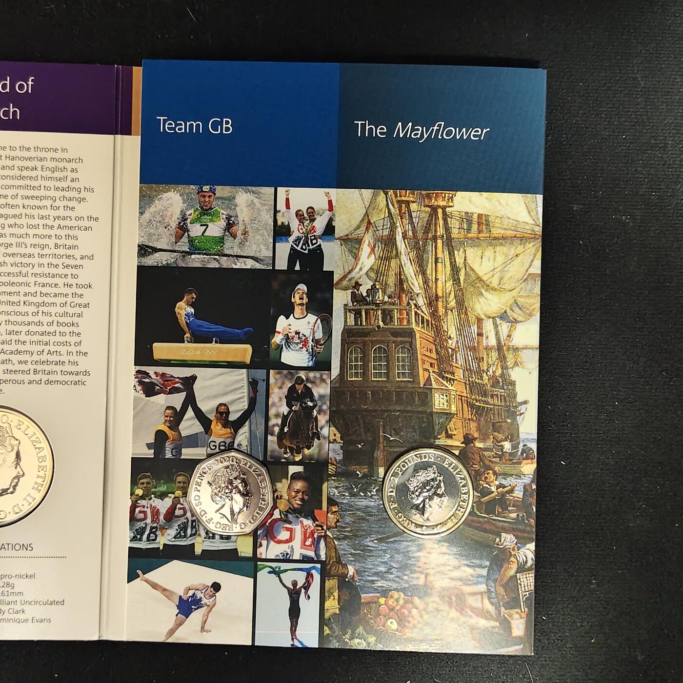 【全场包邮】纯粹捡漏拍485场（免费代拍第22场） 英国2020年官方封装套币-含盾徽版套币+5镑乔治三世逝世200周年+2镑欧洲胜利日75周年+2镑阿加莎·克里斯蒂女士第一部小说100周年+2镑五月花号400周年+50便士东京奥运会英国代表队5枚纪念币