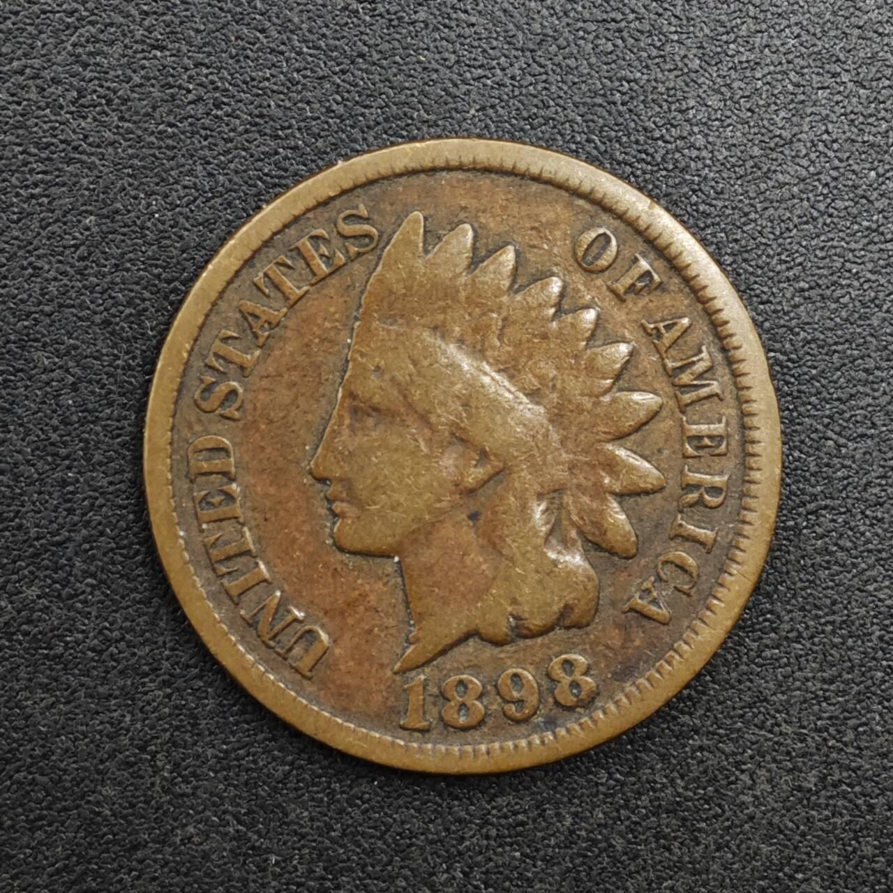 【淘币小摊】实时拍第八百二十五拍   散币场   满百包邮可预留二周 每周一统一发货   美国1898年印第安一分铜币