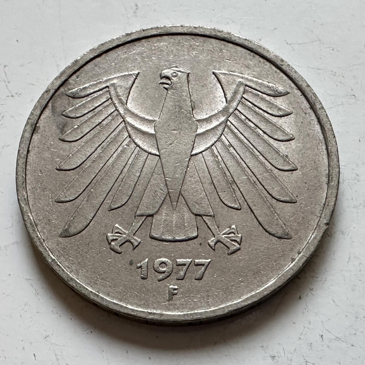 🌹外币初藏🌹🐯2025年第140场  每周二四六晚8️⃣点 接代拍 德国1977年F版5马克