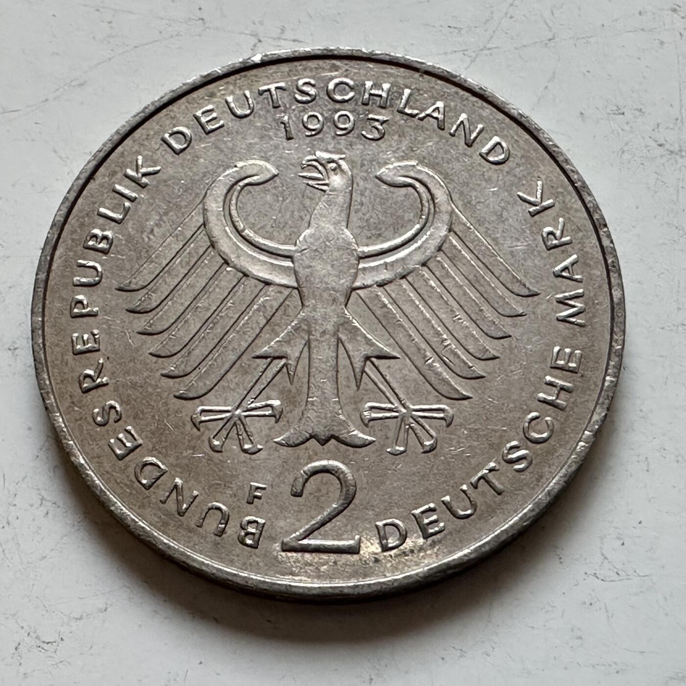 🌹外币初藏🌹🐯2025年第140场  每周二四六晚8️⃣点 接代拍 德国1993年F版 2马克 艾哈德