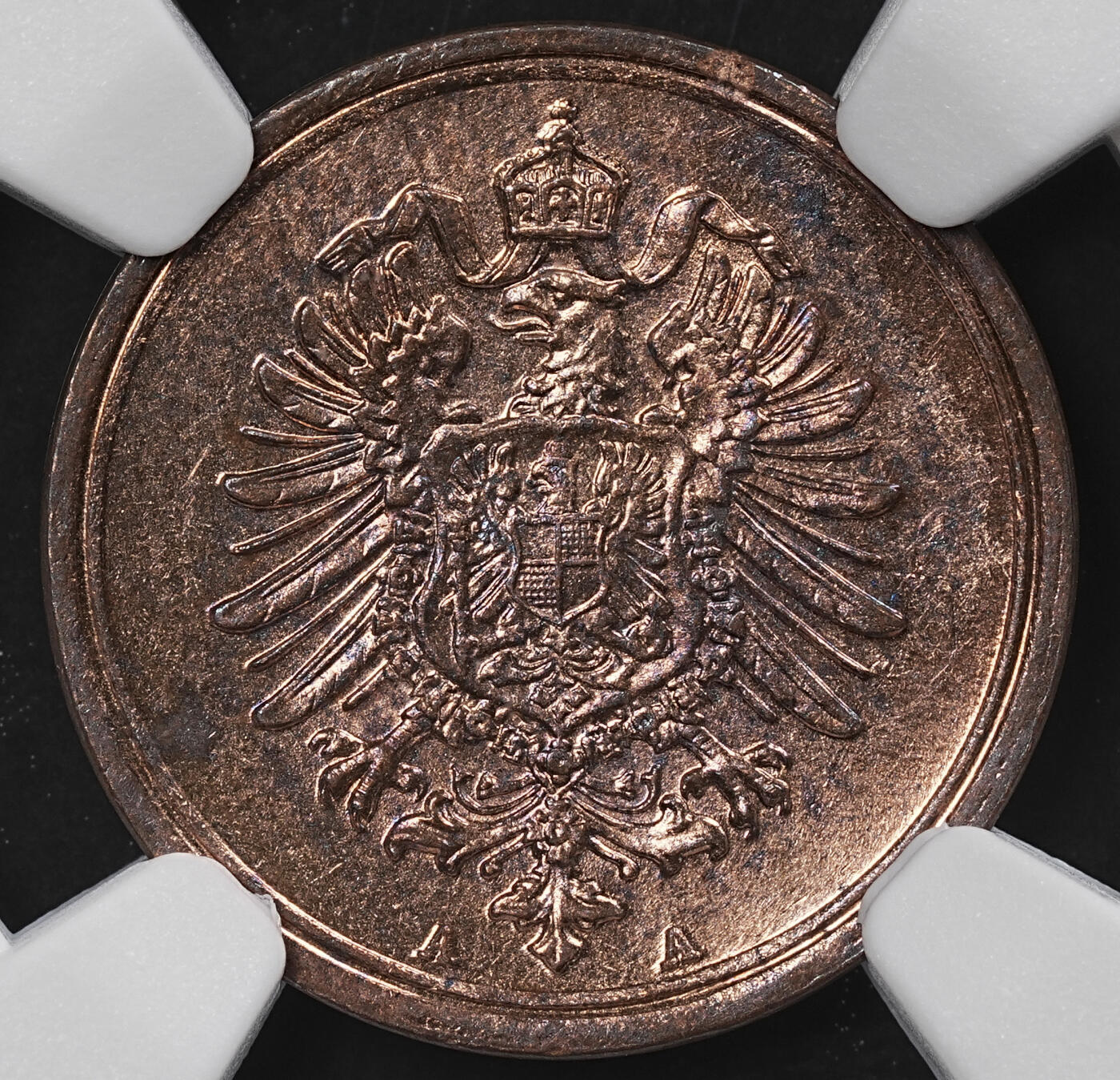 修遠堂世界钱币第九十七期 NGC MS63RB 1875年德国1芬尼铜币 A厂铭