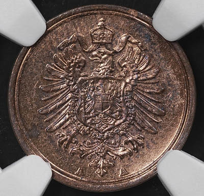 修遠堂世界钱币第九十七期 - NGC MS63RB 1875年德国1芬尼铜币 A厂铭