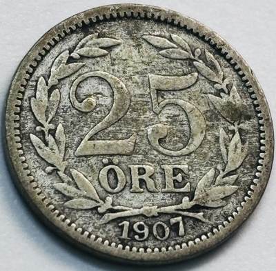 文馨钱币收藏第 285 场，【 长期接收代拍品】银币，评级币，散币场 - 1907 年瑞典奥斯卡二世 25 欧尔银币，独年份 600 银