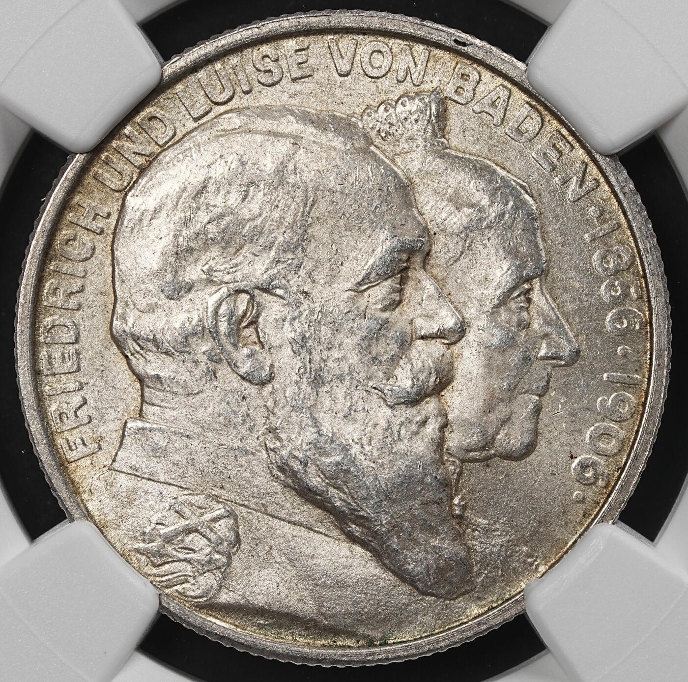 修遠堂世界钱币第九十七期 NGC MS64 1906年巴登国王金婚纪念2马克银币