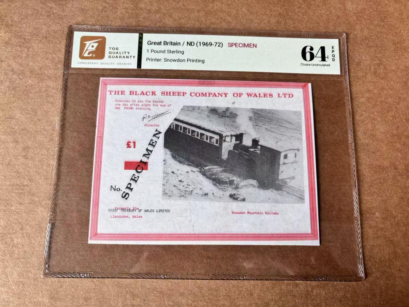 【Blue Auction】世界纸币精拍第761期——18级TOP拍卖/信誉/品质/专业/高效💫 【样钞】英国 威尔士黑绵羊公司 1969-72年1镑 TQG64EPQ 