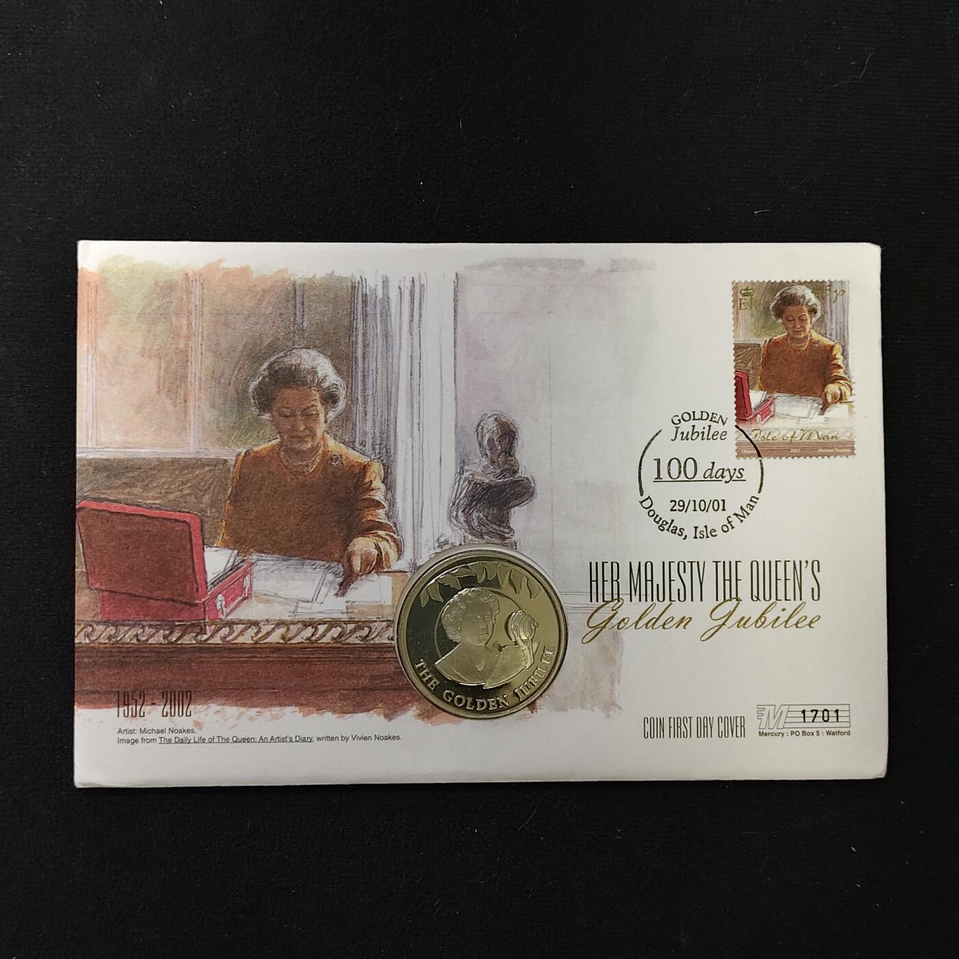 【全场包邮】纯粹捡漏拍485场（免费代拍第22场） 【邮币封】福克兰群岛2002年50便士女王登基五十周年克朗型纪念币邮币封