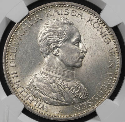 修遠堂世界钱币第九十七期 - NGC MS63 1914年普鲁士威廉二世军装5马克大银币 流通版马克MS少见 MS63书价400美金