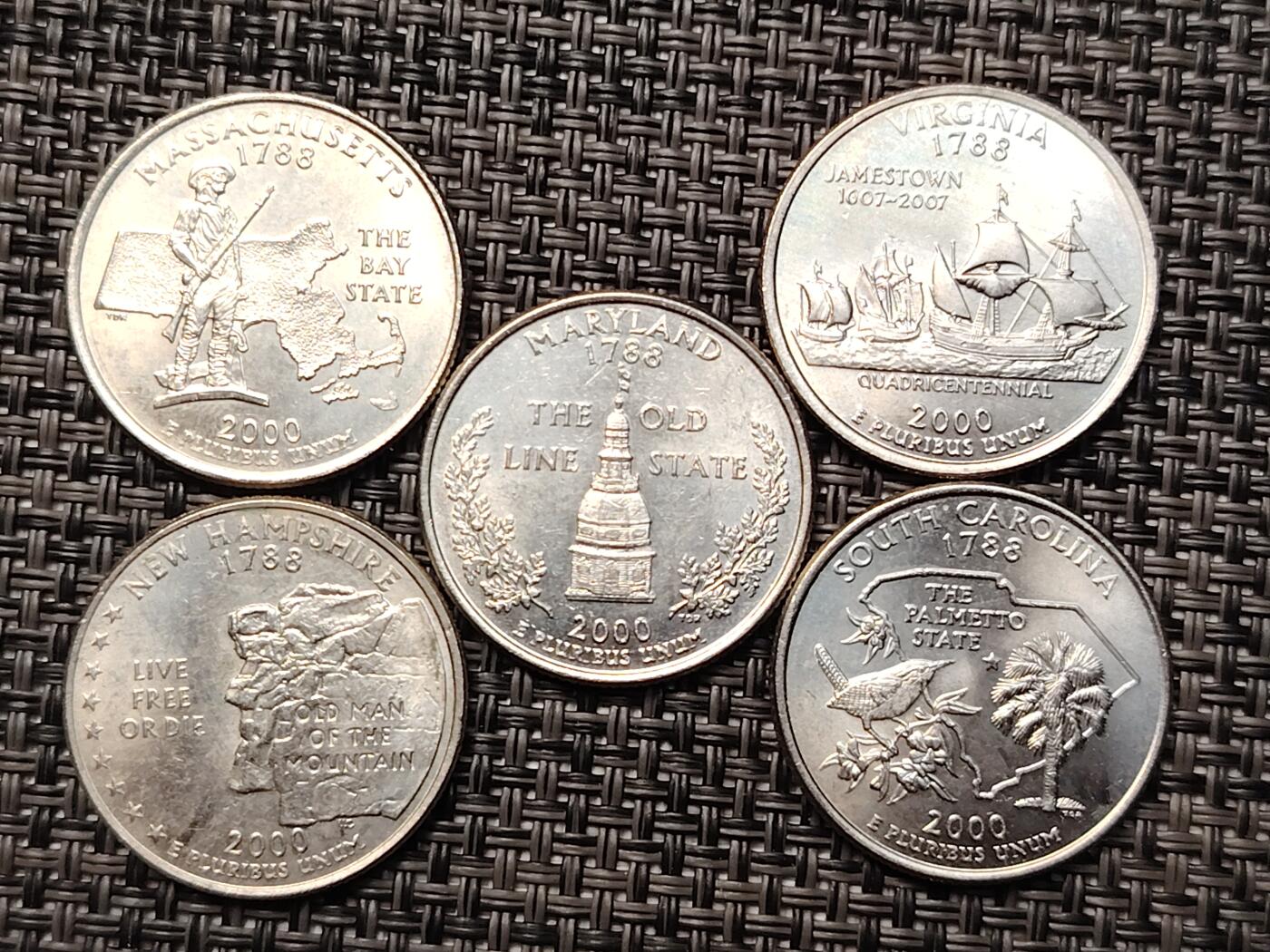 布加迪🐬～世界钱币(上海)🌾第 264 期 /  各国套币和散币 美国🇺🇸洲币 2000年 25分 5枚 原卷拆出未流通品相