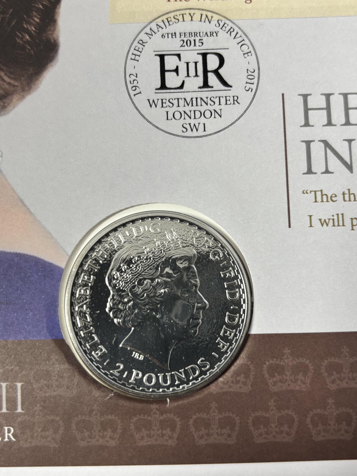 第185期拍卖 英国2015年不列颠女神纪念银币首日封，999银，1盎司