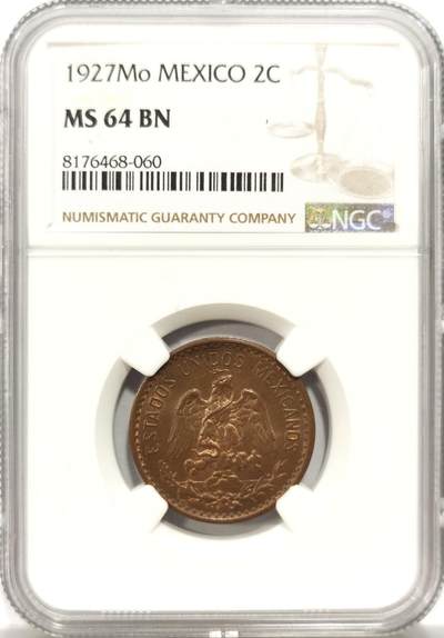 博洋堂世界钱币拍卖第151期（全场包邮） - NGC MS64BN 墨西哥1927年鹰洋2分铜币