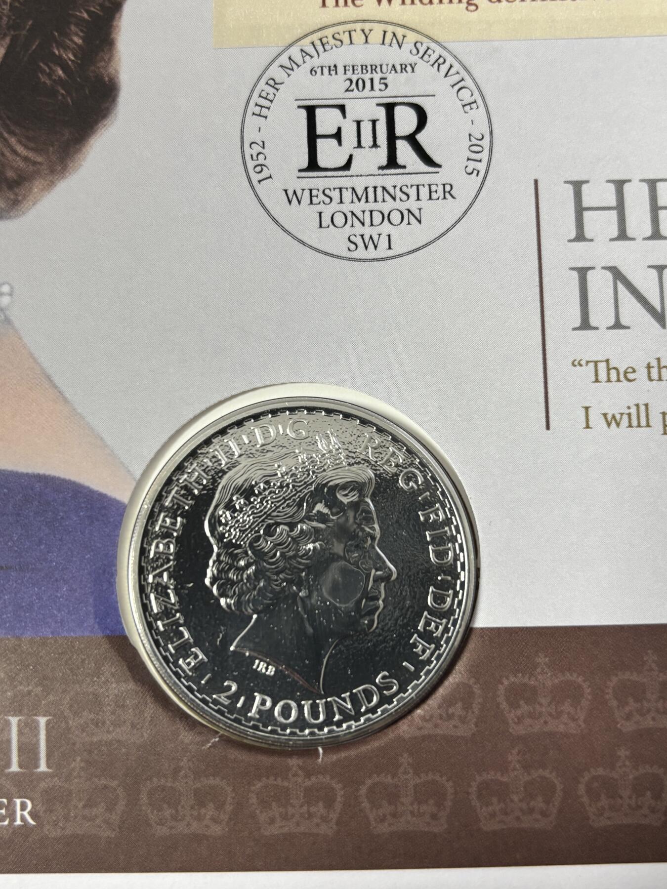 第185期拍卖 英国2015年不列颠女神纪念银币首日封，999银，1盎司