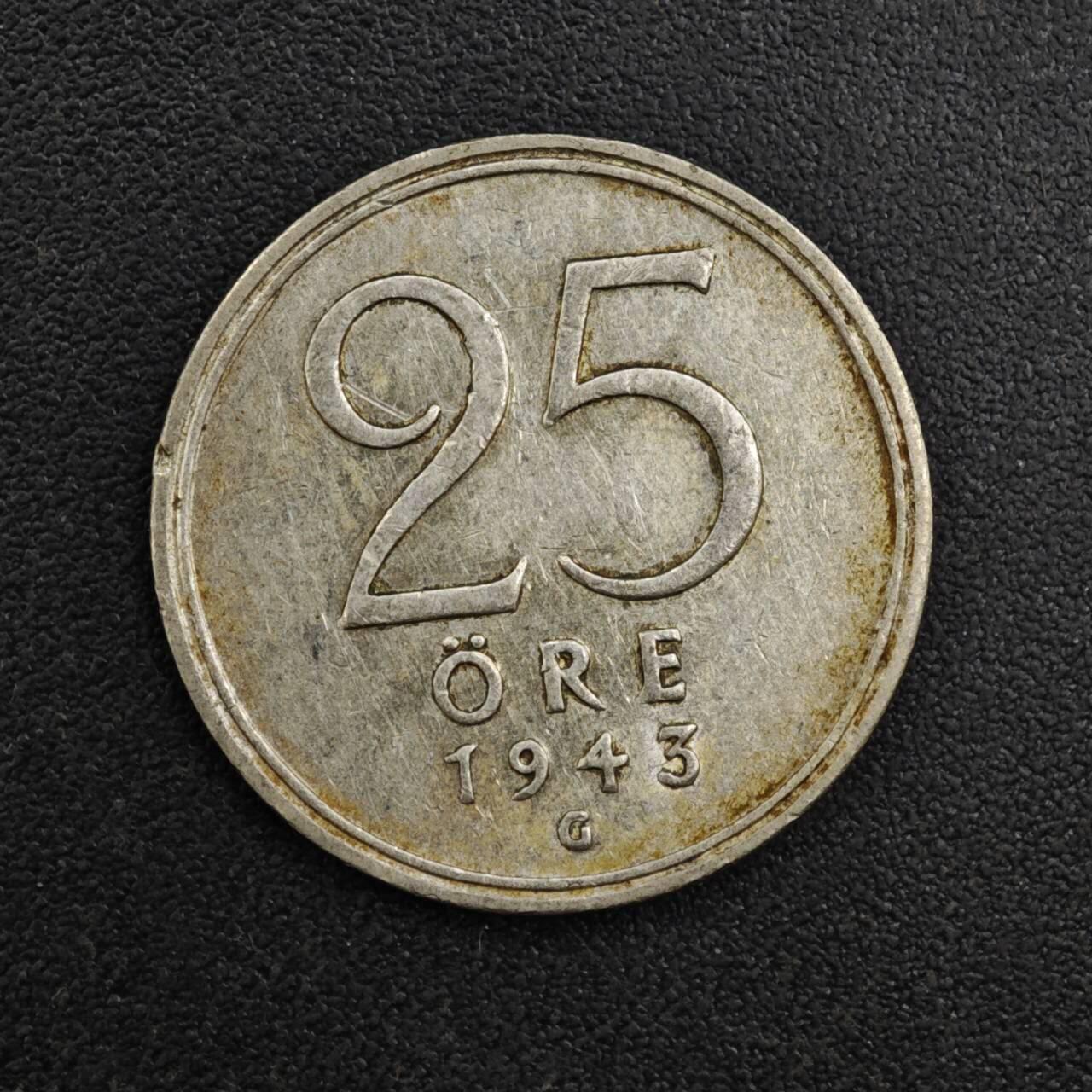 【淘币小摊】实时拍第八百二十五拍   散币场   满百包邮可预留二周 每周一统一发货   瑞典1943年25欧尔银币