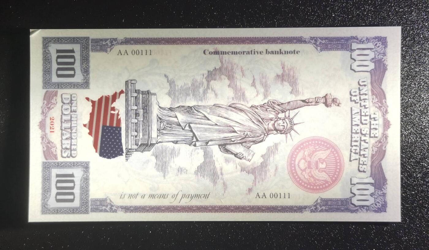 《艾美收藏》第224期-12.14周日外币超白金场 美国2021年AA冠100元UNC超靓00111号 有一角塑料膜翘起 不知是否是可撕的保护膜 纪念玛丽莲梦露 塑料商业钞