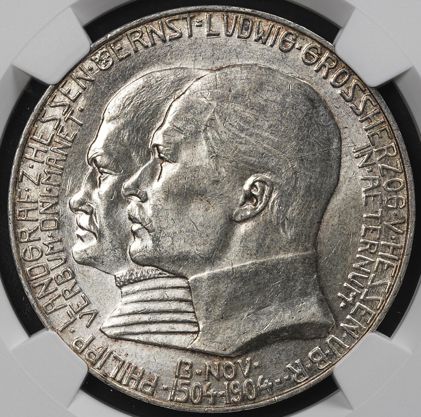 修遠堂世界钱币第九十七期 NGC MS63 1904年黑森-菲利普一世诞辰400周年5马克大银币 少见品种