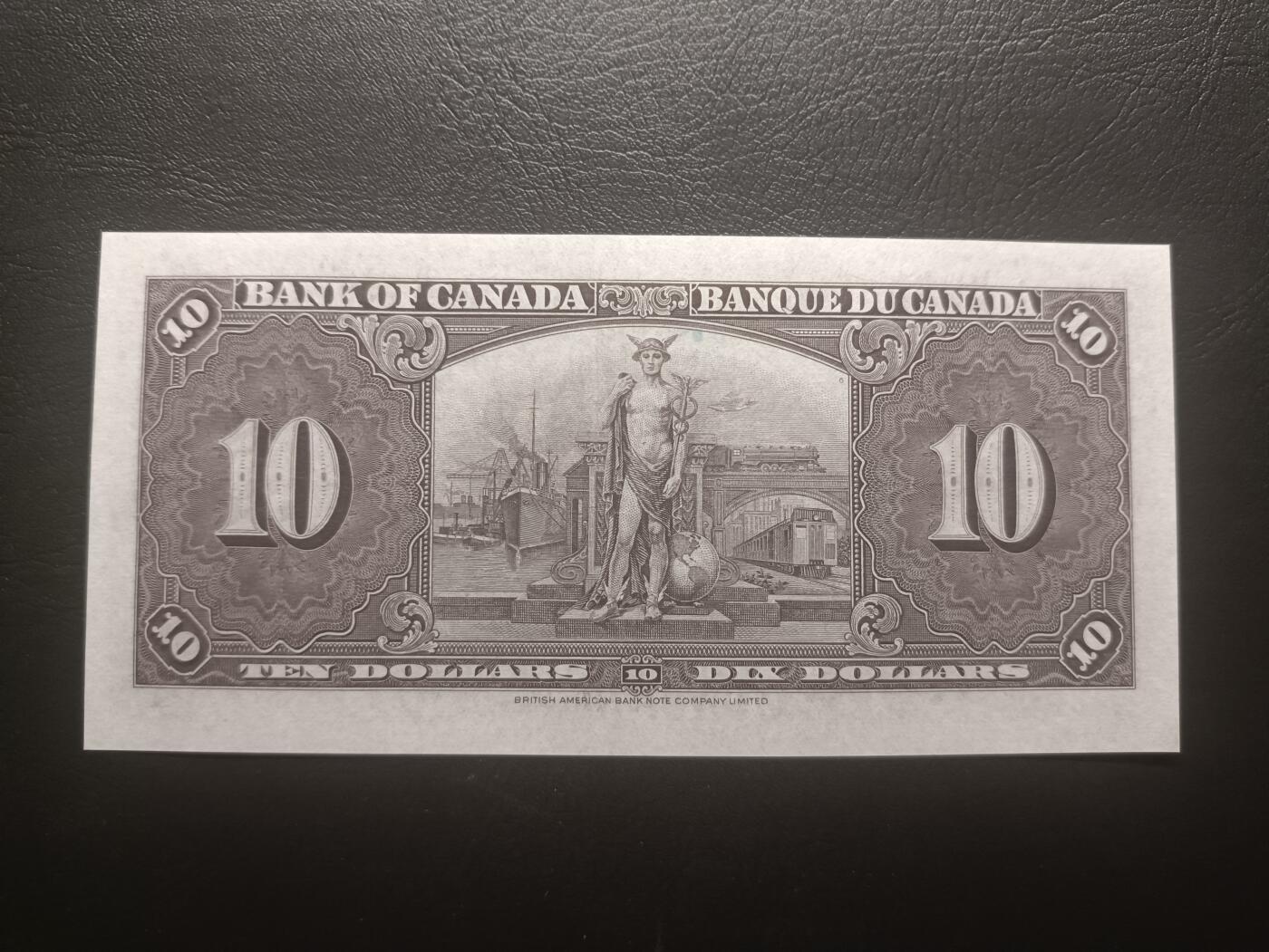 2025十二月第三期，总208期 加拿大1937版10元UNC-，乔治六世国王和商业神墨丘利，稀有中高面值品种