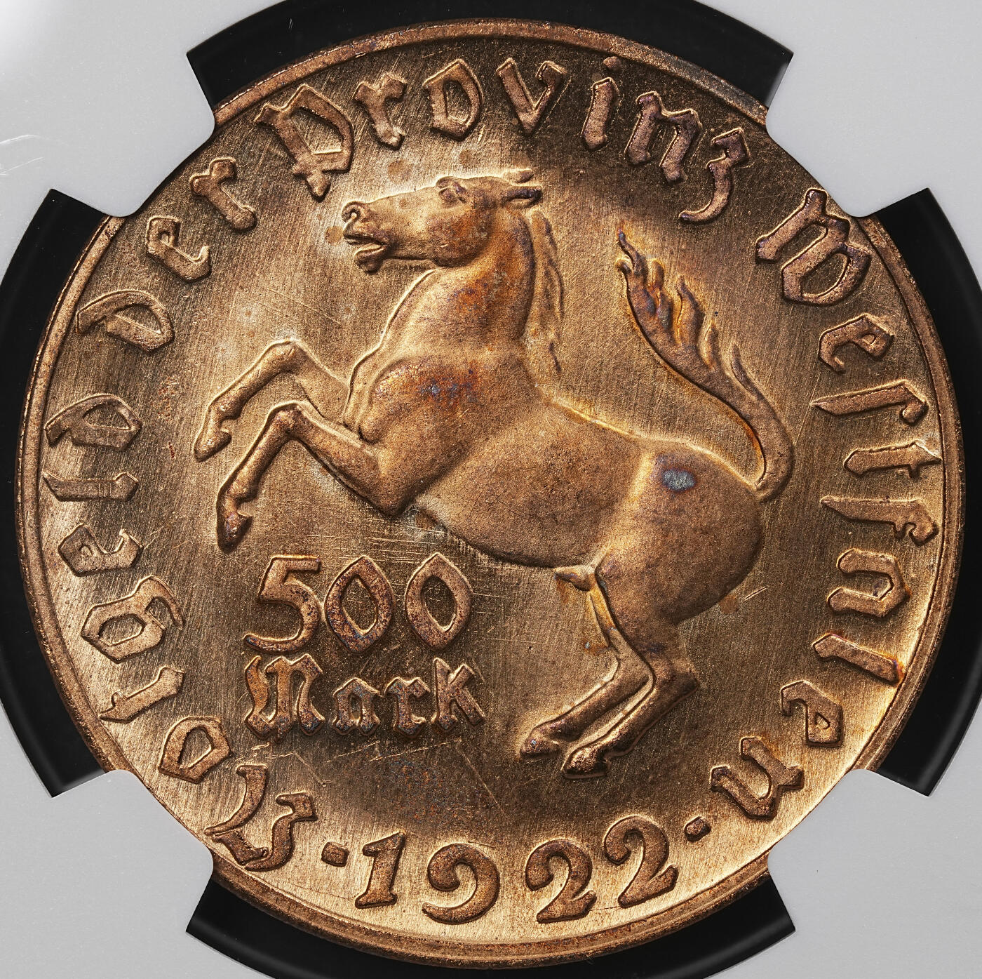 修遠堂世界钱币第九十七期 NGC MS62 1922年德国紧急时期威斯特法伦500马克铜鎏金马币