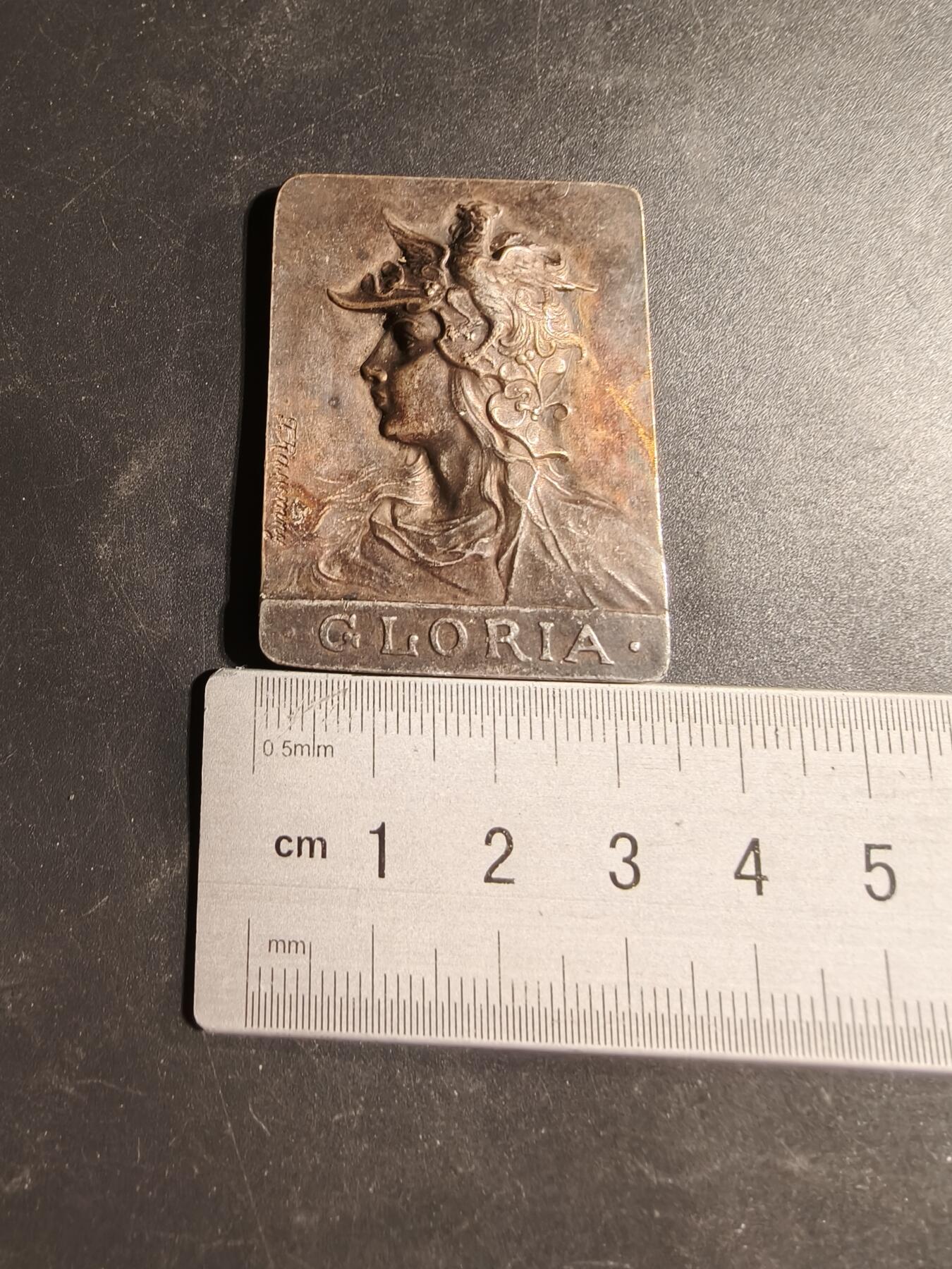 老王徽章第169期   法国玛丽安娜方形镀银大铜章 大师Rusmuny作品 公鸡头玛丽安娜 尺寸34×45mm. 重量31.7g