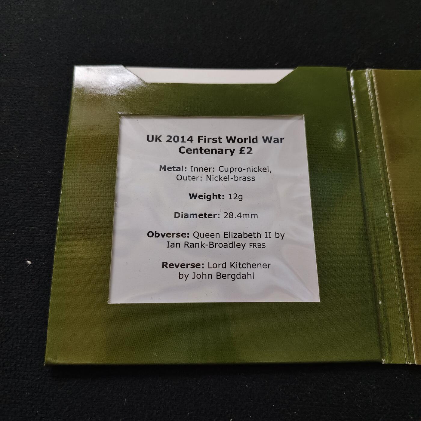 【全场包邮】纯粹捡漏拍485场（免费代拍第22场） 英国2014年2镑一战百年官方卡装双色纪念币