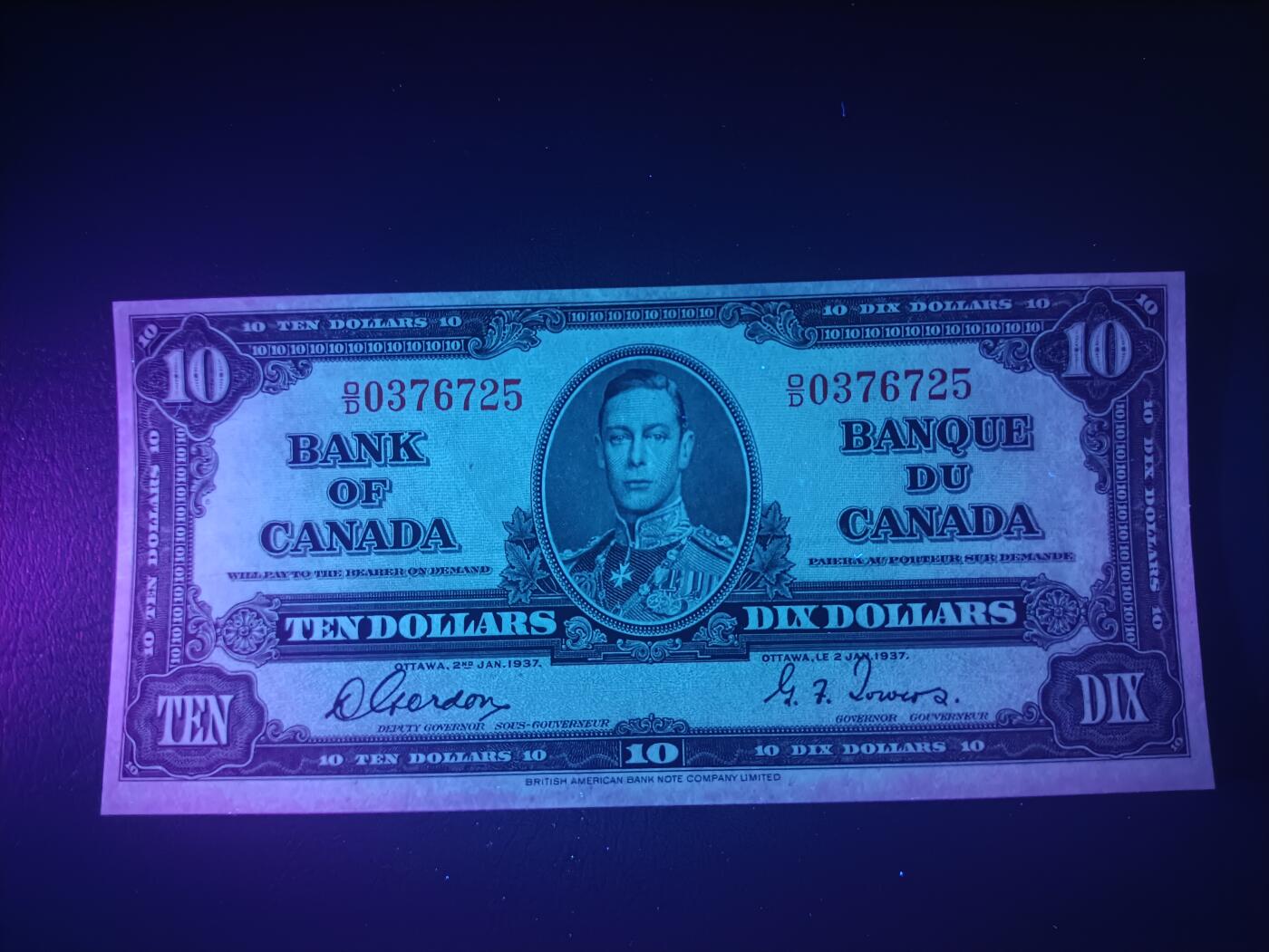 2025十二月第三期，总208期 加拿大1937版10元UNC-，乔治六世国王和商业神墨丘利，稀有中高面值品种