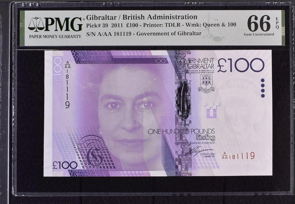 【礼羽收藏】🌏世界钱币拍卖第116期 【首发AAA无47倒置号】英属直布罗陀最高值100英镑 帝王紫的配色非常贵气 AAA首发并且是倒置号非常难得