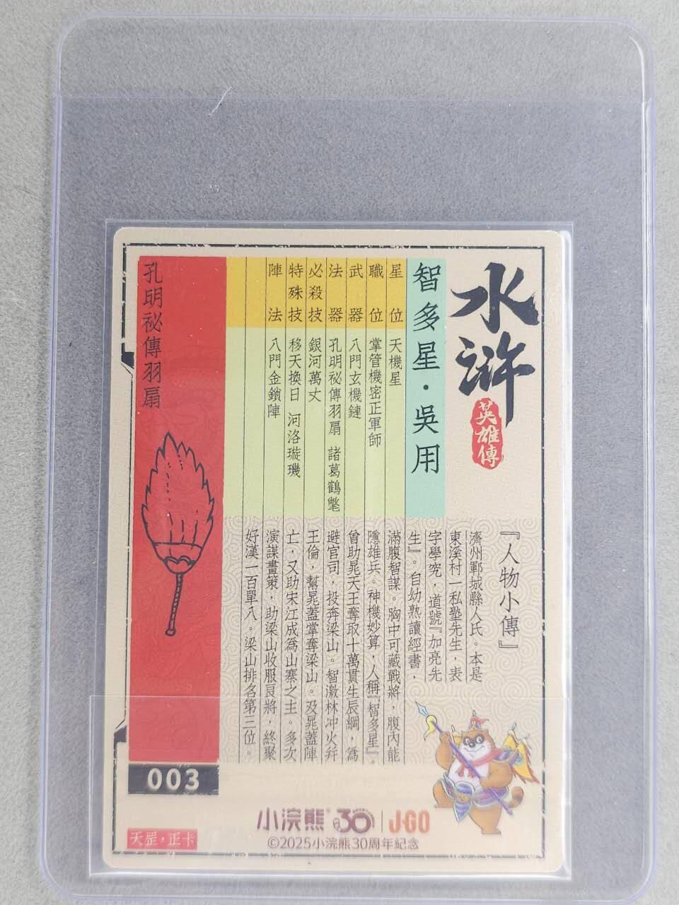 龙虎卡牌六七场 （无佣金，周六结拍，欢迎送拍） 【亲签】冷烫普卡 小浣熊30周年 水浒英雄传- 智多星吴用 (无开箱视频，介意勿拍)