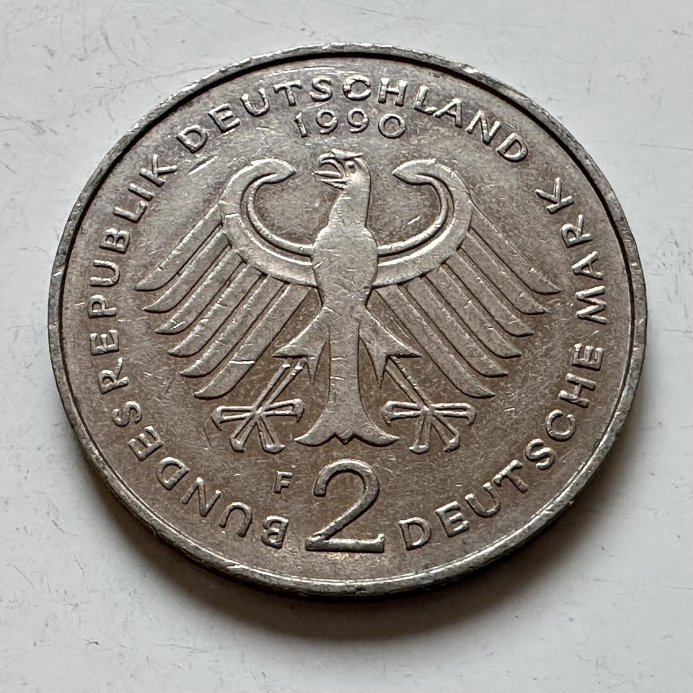 🌹外币初藏🌹🐯2025年第140场  每周二四六晚8️⃣点 接代拍 德国1990年F版 2马克 斯特劳斯