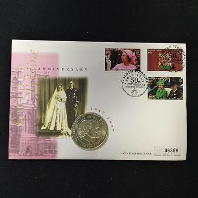 【全场包邮】纯粹捡漏拍485场（免费代拍第22场） - 【邮币封】特克斯和凯克斯群岛1997年5克朗女王金婚克朗型纪念币邮币封