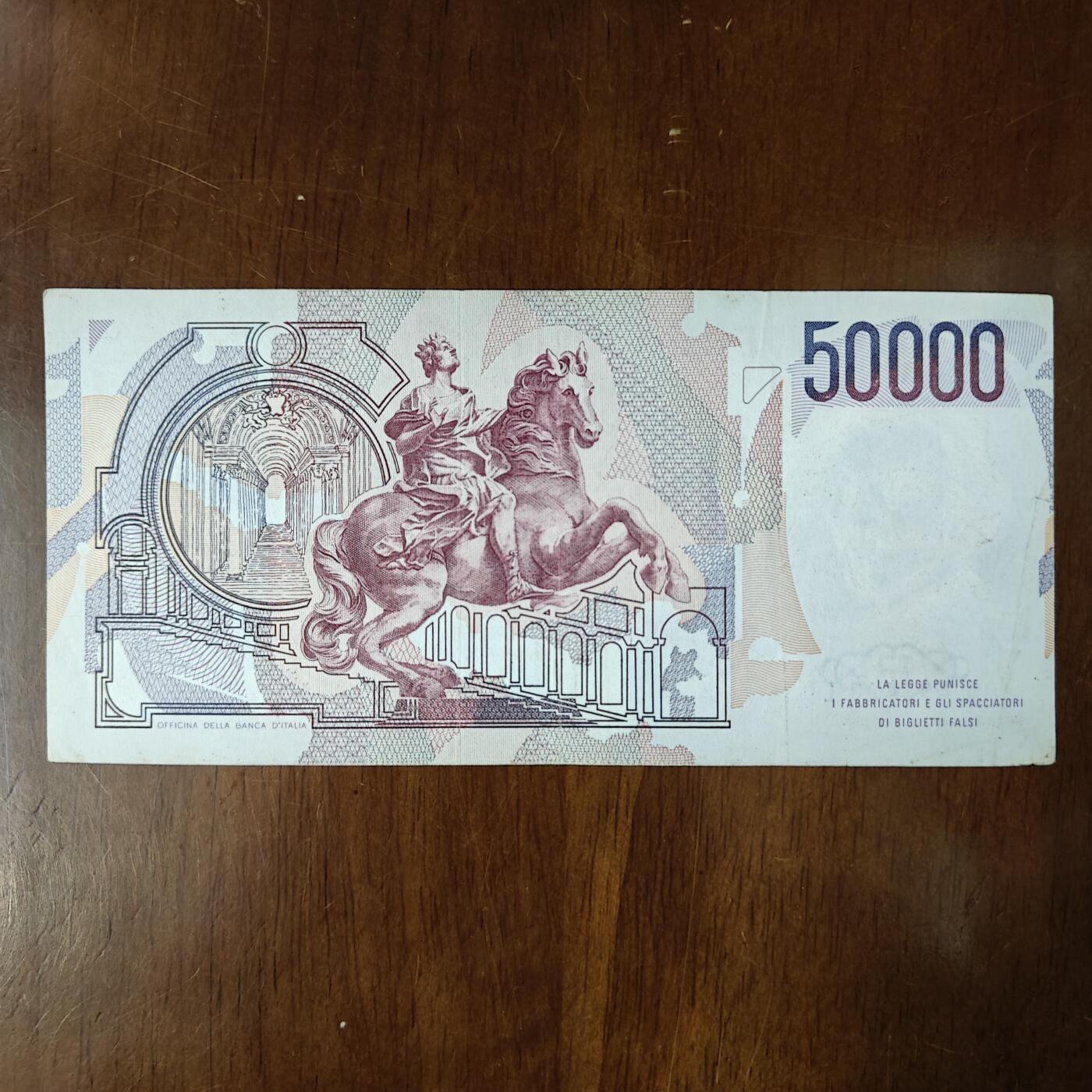 欧洲意大利1984年50000里拉纸币建筑设计家贝尔尼尼实拍原图片