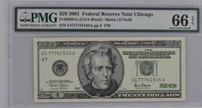 《外钞收藏家》第五百九十三期（精品场）（本平台长期征集拍品、欢迎藏友们联系合作） - 2001年 20美元 大头版 PMG二代老壳66EPQ