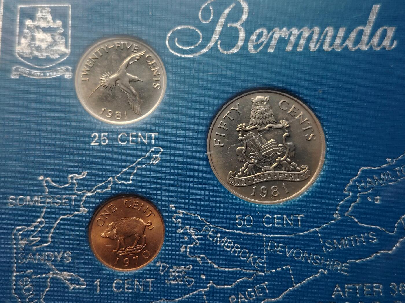 布加迪🐬～世界钱币(上海)🌾第 264 期 /  各国套币和散币 百慕大🇧🇲 1970～1981年 5枚盒装币