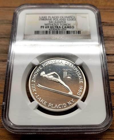 凡希社世界钱币微拍月度大拍（12/2025） - 1980波兰盐湖城冬奥会200Z银币精铸NGC-PF69UC