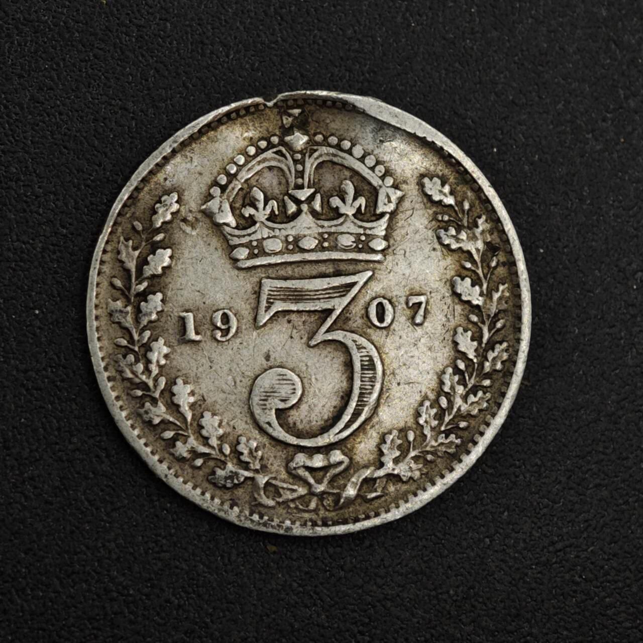 【淘币小摊】实时拍第八百二十六拍   散币场   满百包邮可预留二周 每周一统一发货   英国1907年爱德华七世3便士银币