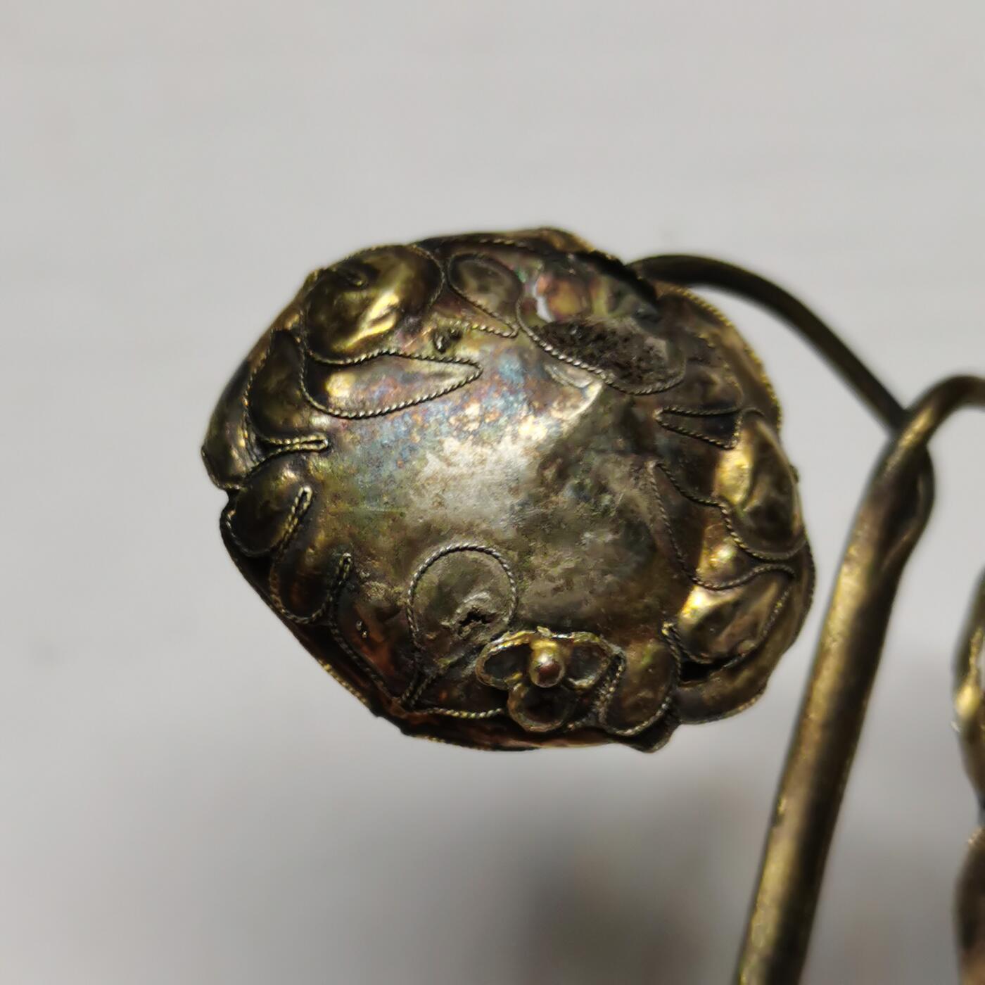 杂件专场88期 清代老银鎏金发簪掐丝花纹