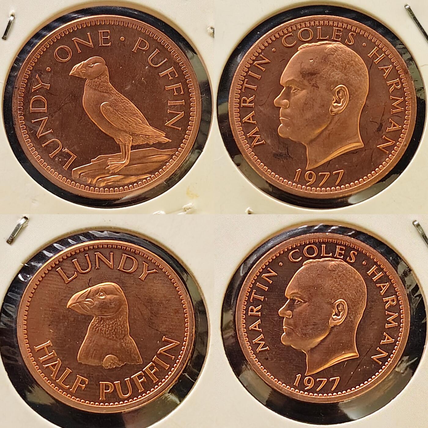 【全场包邮】纯粹捡漏拍486场（免费代拍第23场） 【稀少】伦迪岛1977年海鹦1/2-1分精制2枚套币-量1977